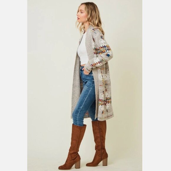 Aztec Tribal Coatigan Cardigan Western Boho Yellowstone Sweater On Blue large - Picture 3 of 11